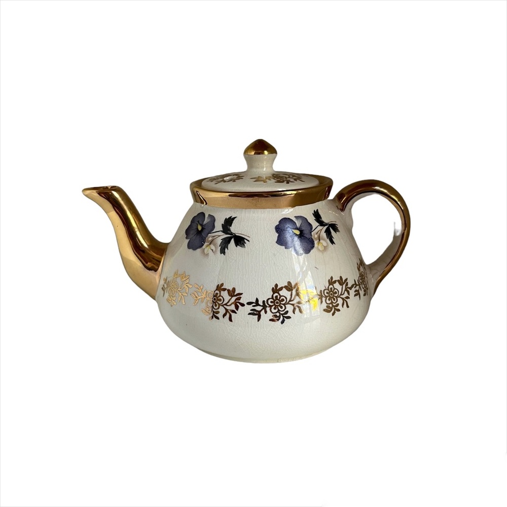 Vintage Gibsons Staffordshire England Small Gold/ White Tea Pot